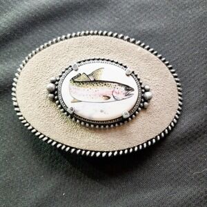 Artistic Impressions Julie Zsupnik Rainbow Trout Painted Stone Belt Buckle